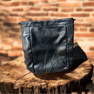 Carolina Herrera Black Leather Backpack with Lightning Design